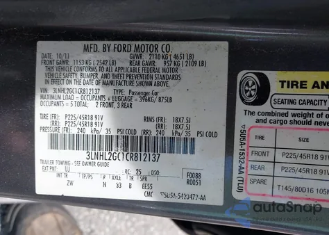 2012 Lincoln Mkz z USA, uszkodzony, nr VIN 3LNHL2GC1CR812137